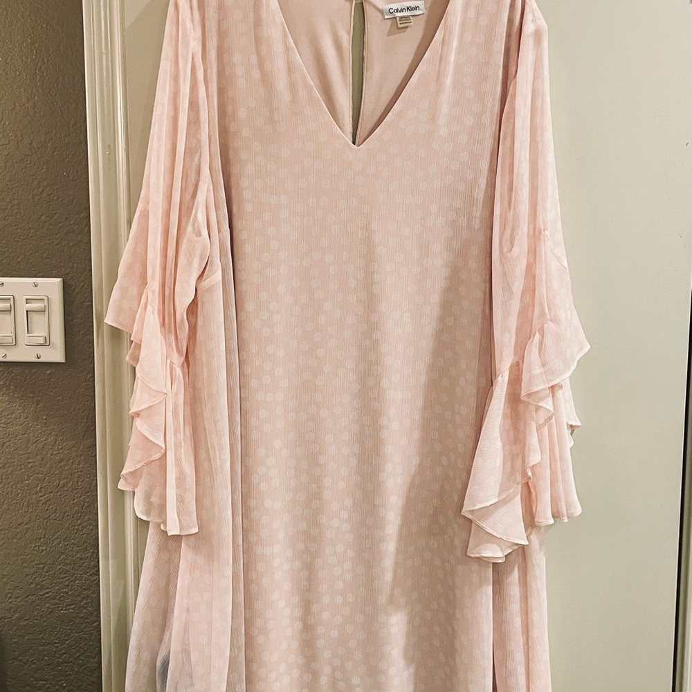 Calvin Klein Light Pink V-Neck Ruffle Sleeve Dress